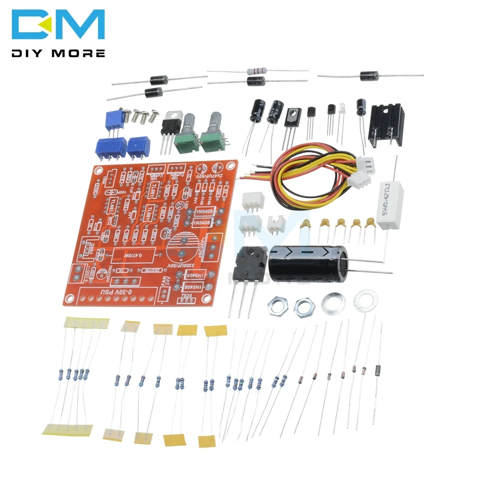 Красный 0-30V 2mA-3A непрерывный Регулируемый DC Регулируемый источник питания DIY НАБОРЫ PCB для экспериментального использования Вход AC 24V светодиодный дисплей