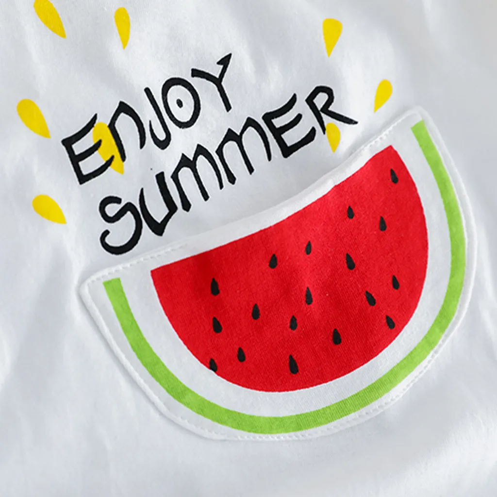 2PCS Toddler Summer Kid Boys Girls Clothes Fashion Fruit Print T-shirt+Denim Shorts Boys Outfits Kids Clothing For Boys