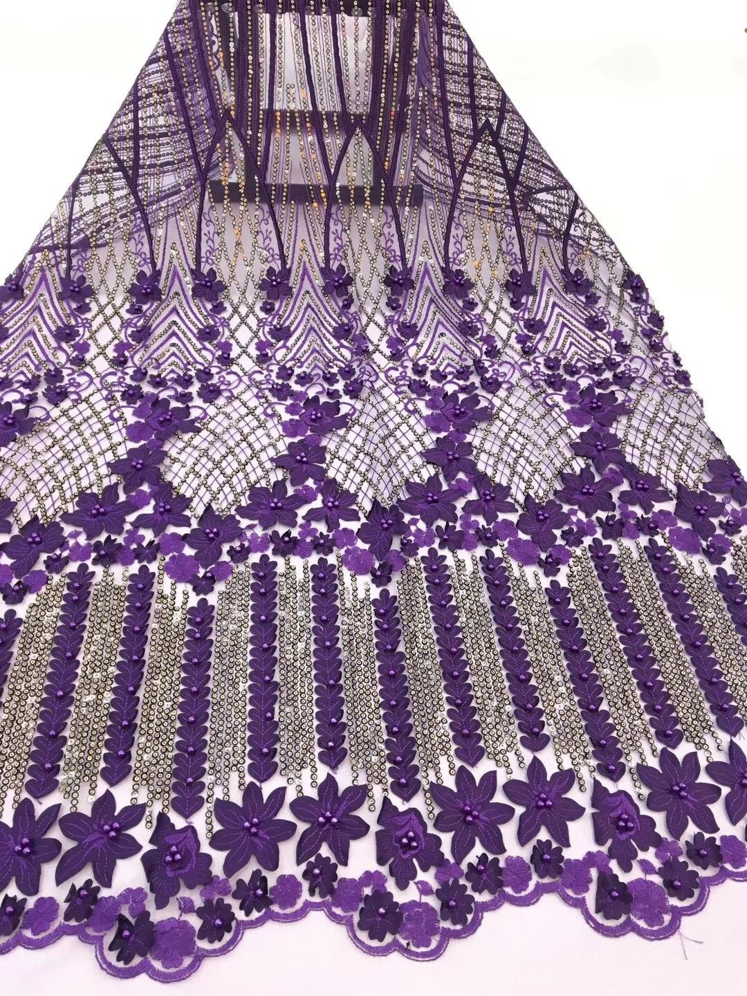 Purple African Velvet Lace Fabric High Quality French Embroidery With Stones For Nigerian Party Dress RF159 | Дом и сад