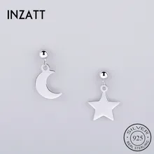 INZATT асимметричные серьги-гвоздики в виде звезд и Луны, персонализированные серьги, настоящее 925 пробы, серебряные серьги для женщин, милые модные аксессуары для девочек, ювелирные изделия