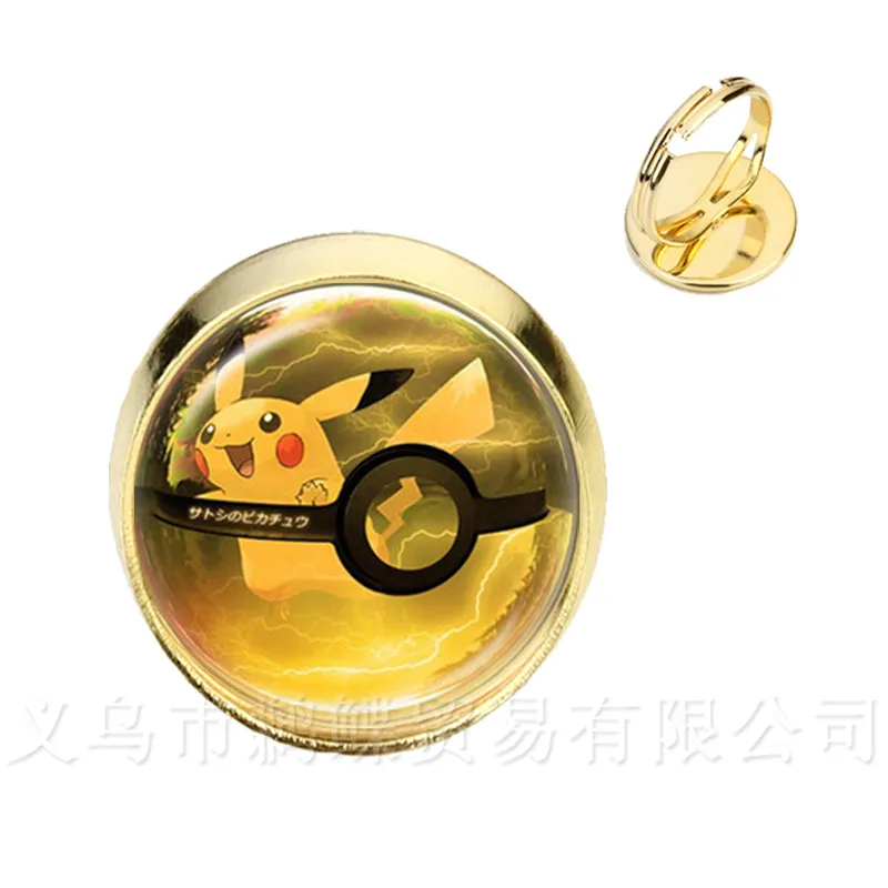 Us 017 65 Offpikachu Pokemon Pokeball Rings 16mm Round Glass Dome Silvergolder Plated 2 Color Adjustable Rings For Women Girls Gift In Chain