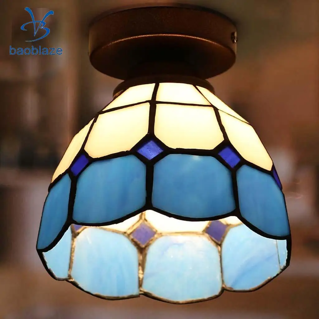 E27 Glass Mediterranean Style Body Surface Flush Mount Ceiling Light Lampshade Bulb Cover 110-220V