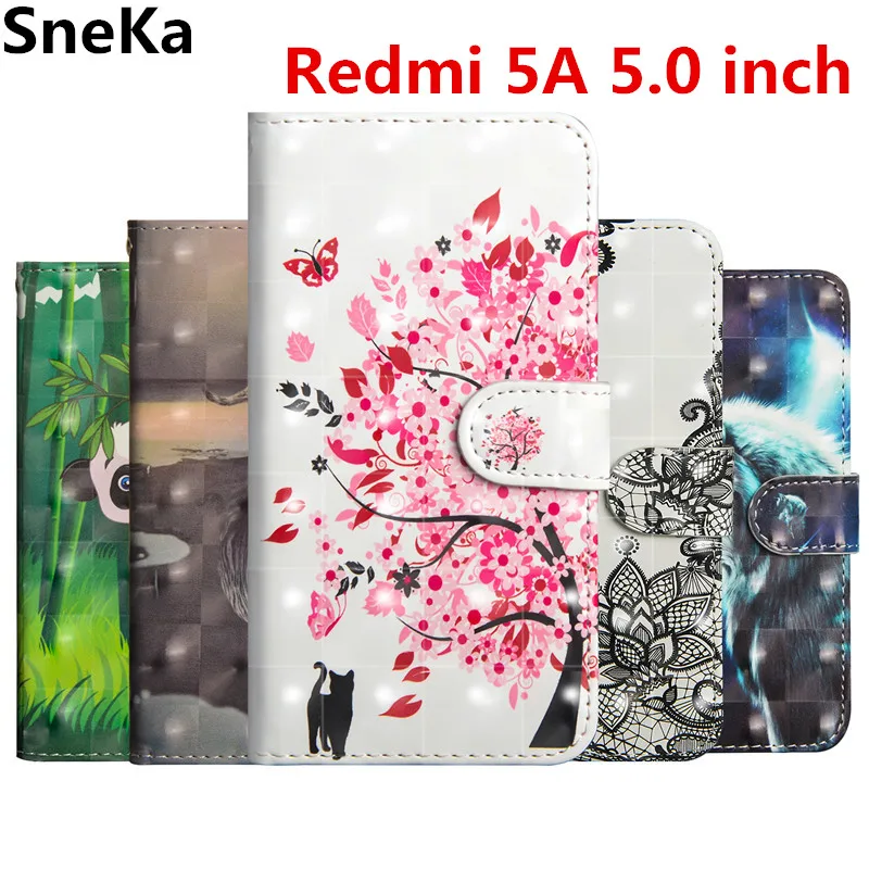

For Coque Xiaomi Redmi 5A Case Cover 3D vision Cute Painted Flip Leather wallet Phone Case For Xiaomi Redmi 5A Case With lanyard