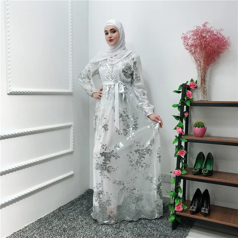 Sequin Vestidos Compridos abaya Kaftan Дубай Арабский хиджаб мусульманское платье кафтан ИД платья Рамадан Elbise Robe Femme Sukienki