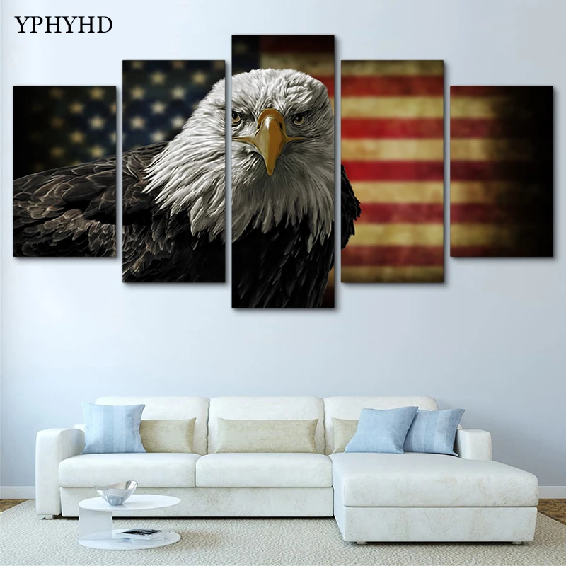 YPHYHD 5 шт. американский флаг орла HD печать живопись на холсте для гостиной плакат