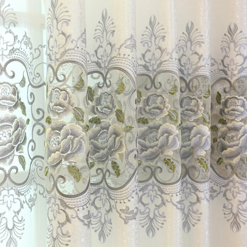 Cortinas en sala de estar cortinas grises de lujo con bordado para el tratamiento de la ventana del dormitorio cortinas de tul transparente WP147 * 30