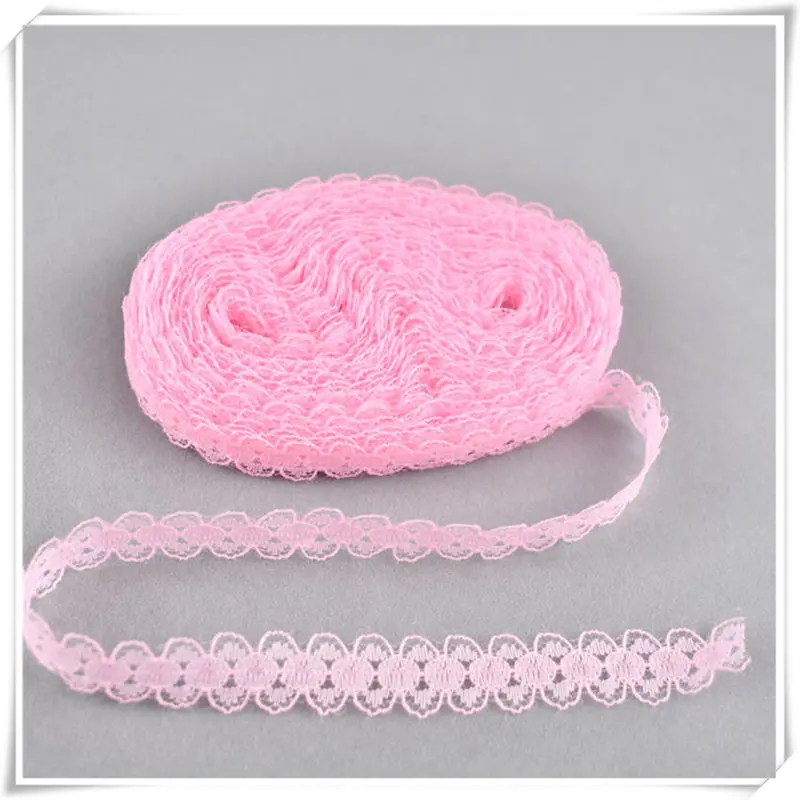 Красивое 10 ярдовое кружево, лента, тесьма, ширина 14 мм, африканская кружевная ткань, сделай сам, вышивка, сетка для шитья, украшения одежды, хлопковое кружево белого цвета - Цвет: Pink