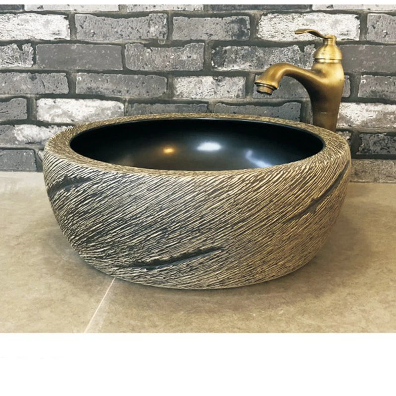 

Art Style Round Bathroom Sink High Temperature Fired Vessel Sink