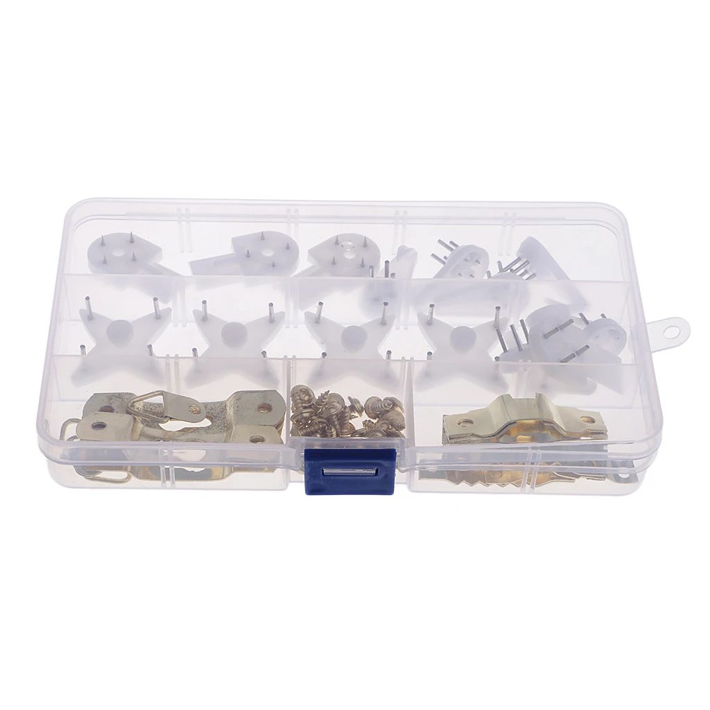 62pcs/Set Picture Hanger Kit White Plastic Invisible Wall Mount Hard Picture Frame Wall Hooks D Rings Saw Tooth Hooks Hangers