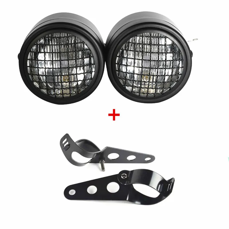 

Motorcycle H4 Grill Lens Hi/Low Beam Twin Headlight Headlamp Double Dual Lamp W/ Bracket For Harley Honda Yamaha Kawasaki Suzuki
