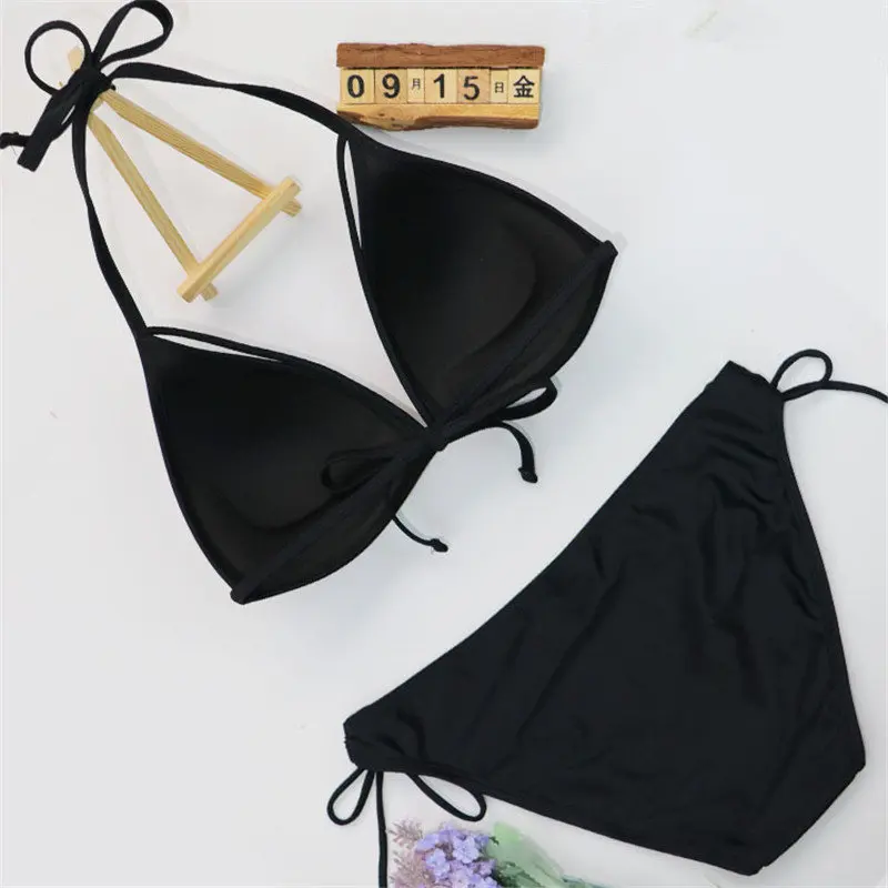 NODELAY 2019 Sexy Bandage Bikinis Women Push Up Swimwear Female Halter Brazilian Bikini Set Triangle Swimsuit Red Beach Biquini