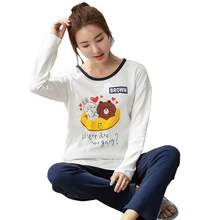 Высокое качество Весна и осень милый мультфильм Медведь пижамы хлопок пижамы с длинными рукавами костюм женский пижамный комплект