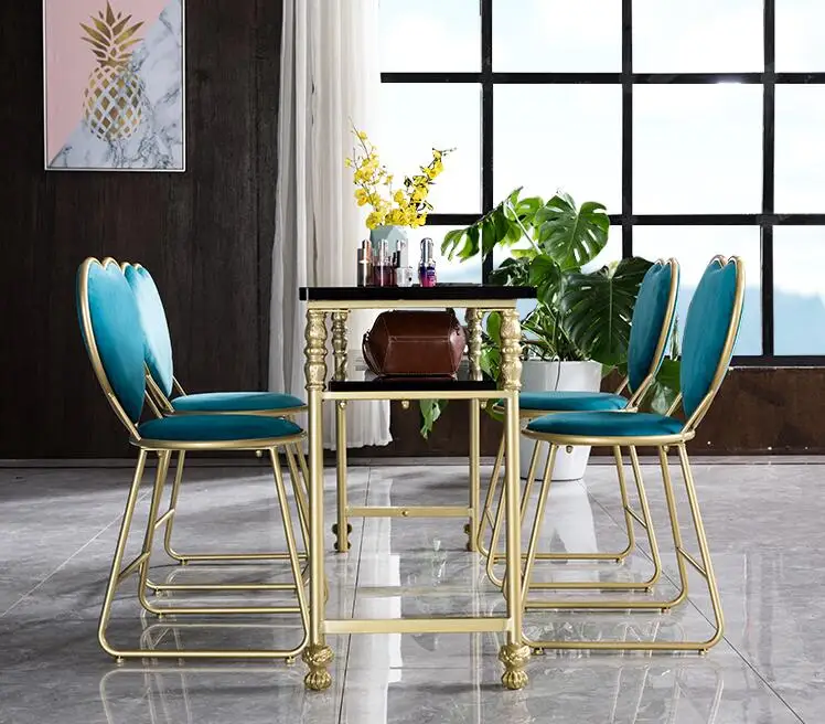 Золотой простой стол для ногтей и стул комбинация косметический стол один двойной тройной Маникюрный Стол костюм Железный искусство нордический