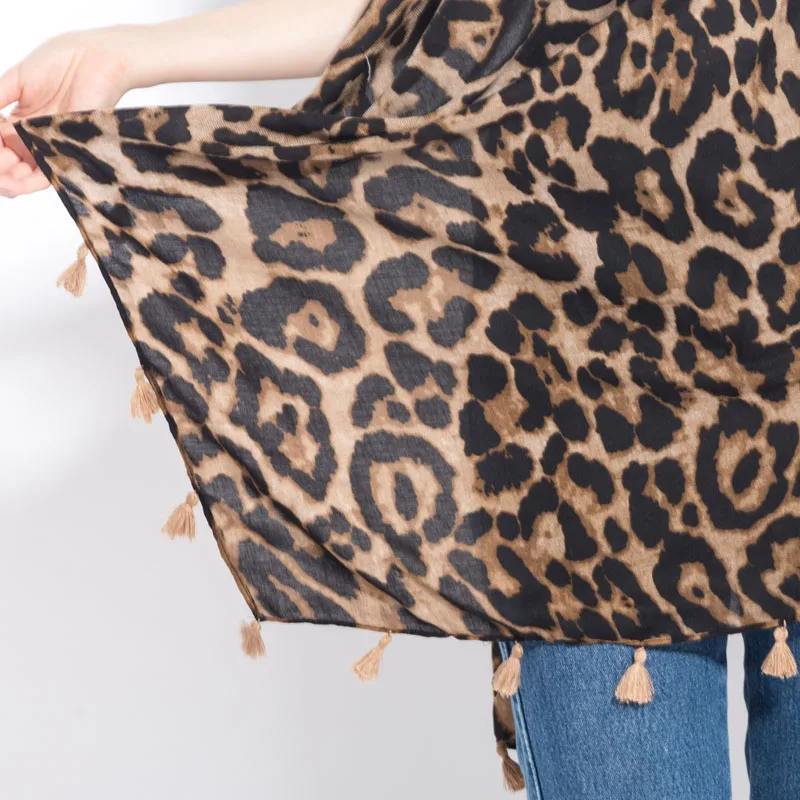 [RUNMEIFA] Модный женский длинный стильный шарф-накидка из хлопка и полиэстера с леопардовым узором