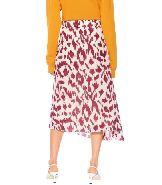 

Yeba printed silk midi skirt Elastic Waistband Side Zipper Asymmetric Long Skirts Woman