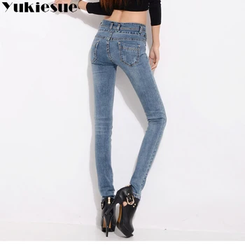 

High waist jeans for women 2018 winter jeans woman skinny slim OL office denim pencil Women's pants with female jeans femme