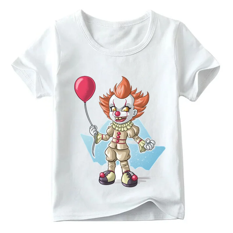 Футболка для маленьких мальчиков и девочек с мультяшным принтом «Pennywise» Детская забавная одежда летние детские короткие топы ooo5171 - Цвет: White J