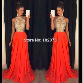 

orange prom dresses a line halter top crystal beading dress for graduation vestidos de formatura longo abendkleider Back