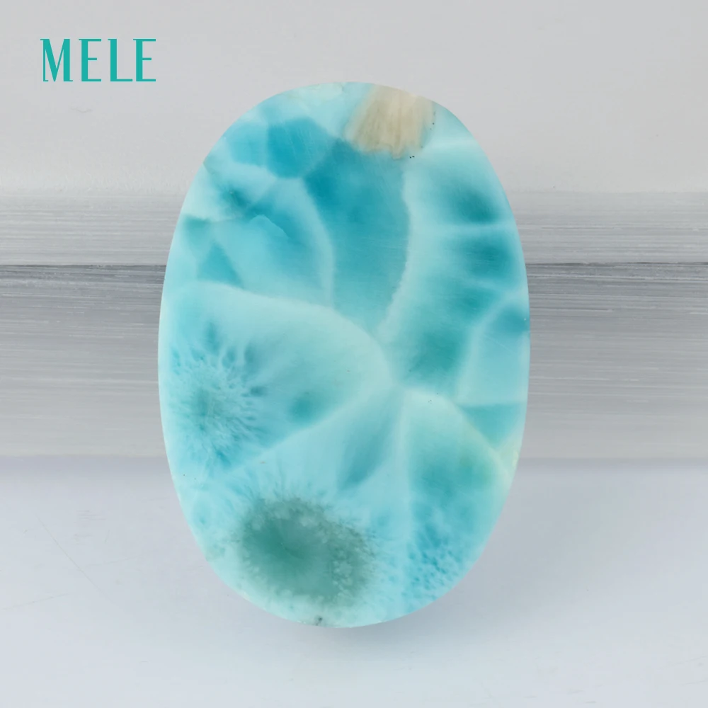 Natural larimar loose gemstone, 12.04 gram, oval 36.5mm*25mm, deep blue color, unique figure, rera stone