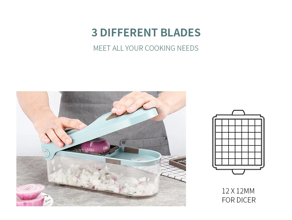 Multifunctional Onion Vegetable Chopper Slicer Dicer Cutter with 3 Blades