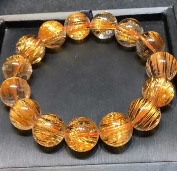 

Natural Copper Rutilated Quartz Crystal Round Beads Bracelet 15mm AAAAA