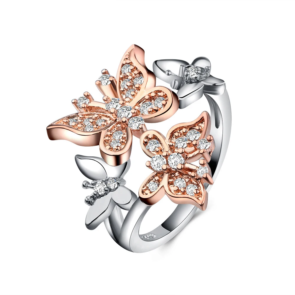 Rose Gold Color Butterfly Princess Rings for Women Ladies Delicate Cute