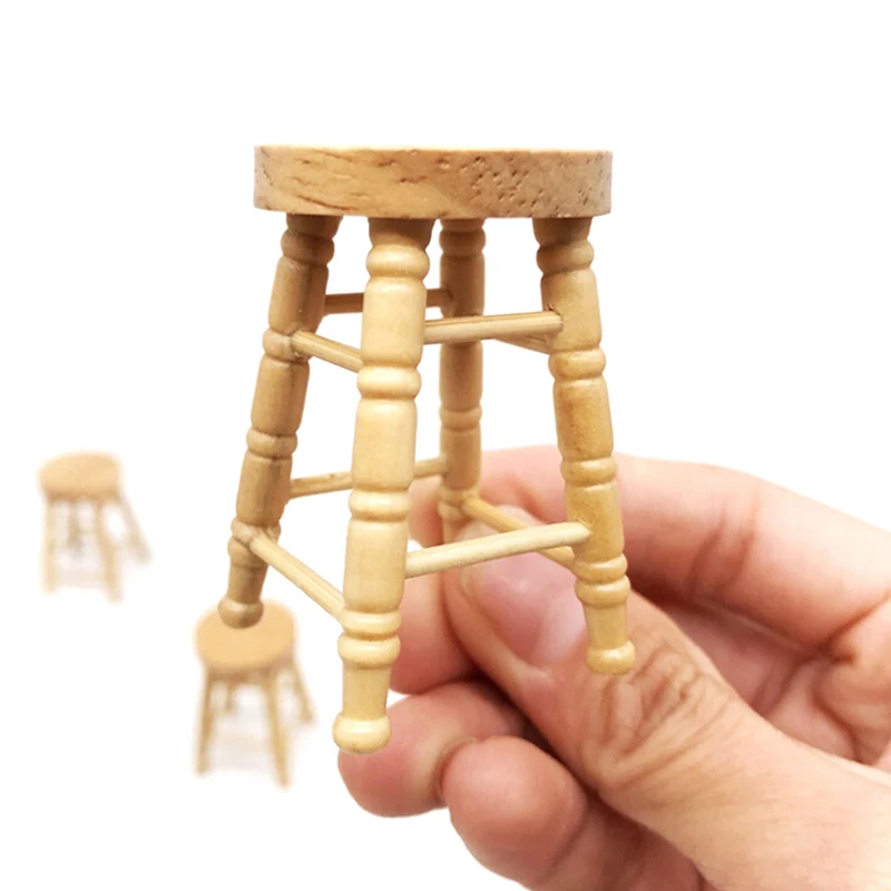 

Wooden 1/12 Dollhouse Miniature Accessories Mini Stool Simulation Chair Furniture Model Toys for Doll House Decoration