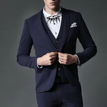 Изготовленный на заказ темно-синий мужской блейзер мужские дизайнерские костюмы terno masculino Деловые Свадебные Мужские костюмы(пиджак+ брюки+ жилет+ галстук