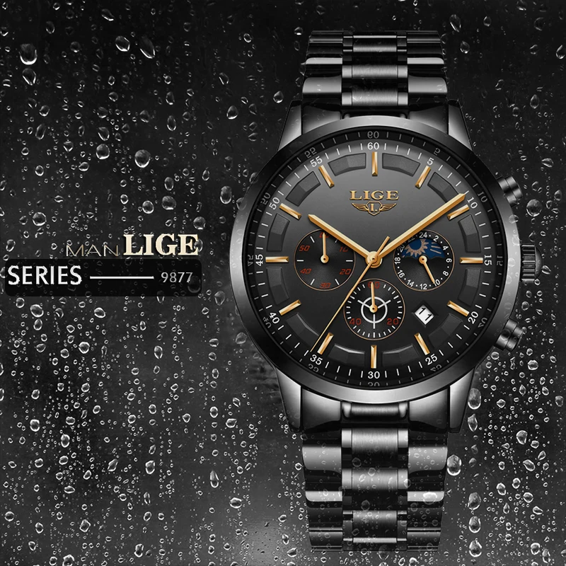 LIGE Fashion Mens Watches Top Brand Luxury Business Waterproof Quartz Watch Men Full Steel Sport Wristwatch Relogio Masculino