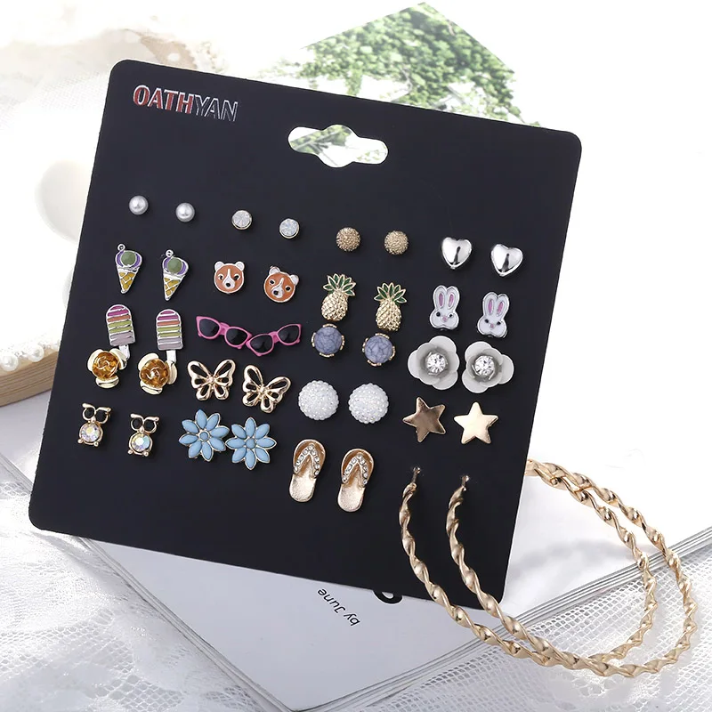 OATHYAN 20 пары/компл. милые эмалевые серьги в виде животных Совы кролика медведя для