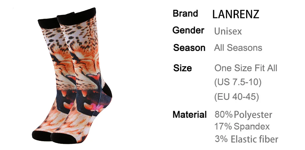 2019 свирепый jaguar печатает мужские и женские модные забавные носки 3d печатные носки 200 Вязание картина маслом Компрессионные носки