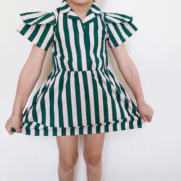 

INS HOT HUGO GREEN DRESSES KIDS CLOTHES BABY GIRL CLOTHES GIRLS STRIPED DRESSES COTTON KIDS CLOHTES