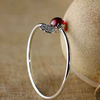 

Hot Sale Real Red Garnet Silver Bangle Handmade Lady's S925 Pure Silver Bracelet Classic Thai Silver Beautiful Bracelets