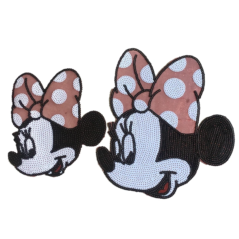 

Iron On Patches Mickey Minnie Sequined Patches for Clothes DIY Sewing Mouse Sequins Patch For Cloth Accessories 2pcs/set