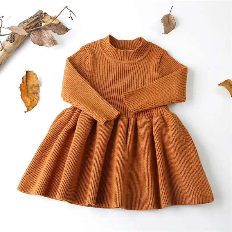Г., осенне-зимние модные комплекты для маленьких девочек детское вязаное платье-свитер с длинными рукавами детский комплект одежда для детей 3, 6, 9, 12, 24 месяцев - Цвет: Brown