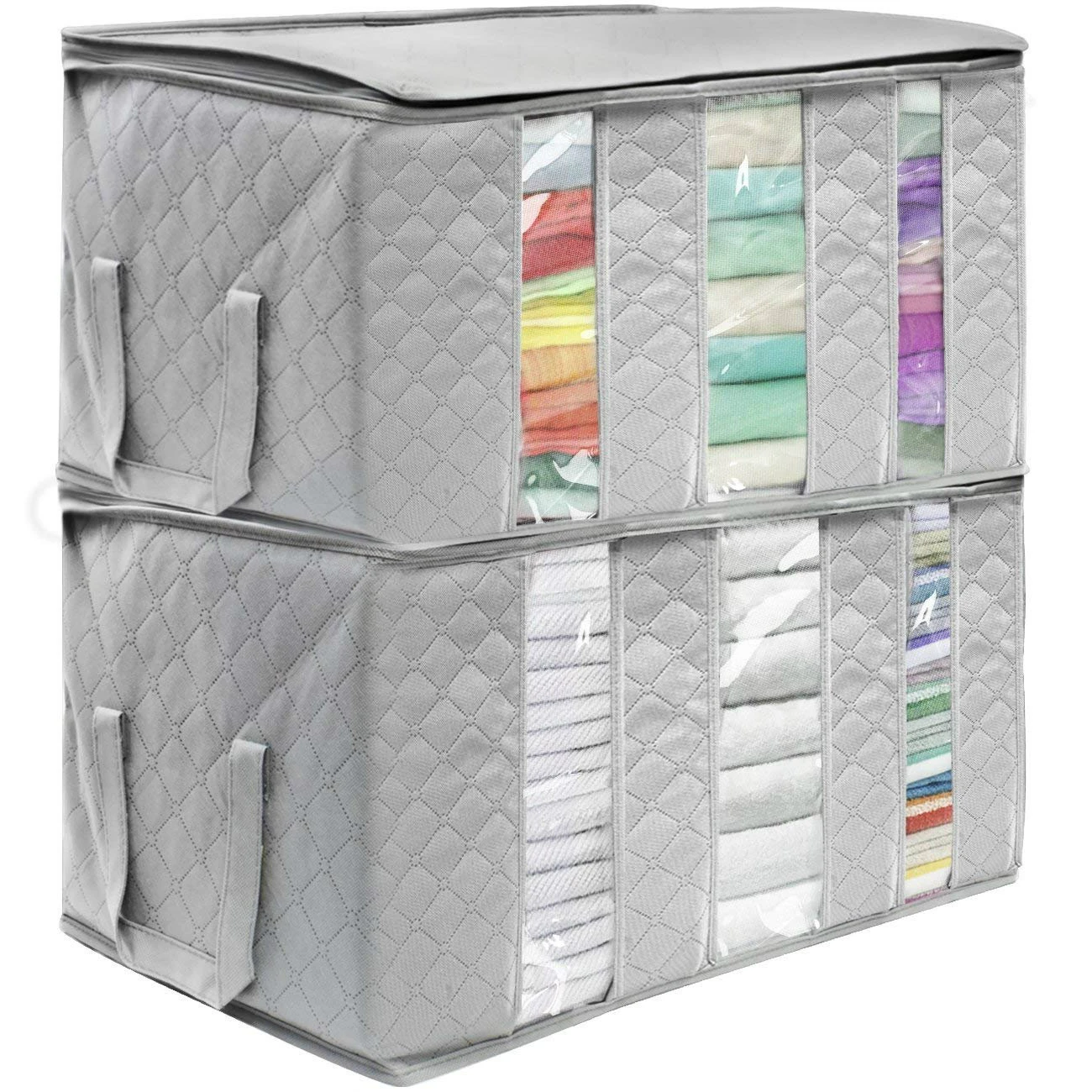 Winter Coat Storage Box Underbed Stackable Boxes Thick Clothes Organizer Transparent Bag Wardrobe Organizer Storage Bags 65L