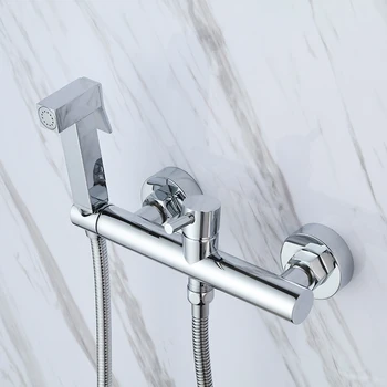 

Chrome Toilet Portable Bidet Shower Set,plastic Handheld Bidet spray ,With Solid Brass Hot and Cold Water Bidet Mixer valve-5179