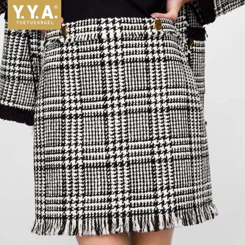 

2019 New Brand Womens Short Skirts Fashion Ladies Button Chic Tweed Skirt Female Korean Slim Fit High Waist A-Line Skirt XS-L