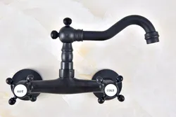 Black Oil Rubbed Bronze Brass Two Cross Handles Wall Mount Swivel Spout Kitchen & Bathroom Basin Sink Faucet Mixer Tap anf451