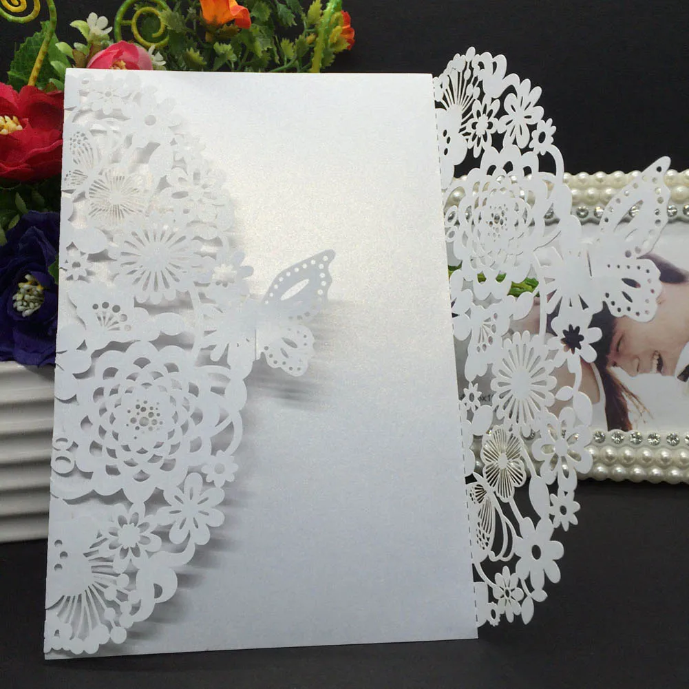  High Quality 10 Pcs/Bag Fashion Invitations Card Solid Color Hollow Flower Elegant Greeting Cards F - 33038596110