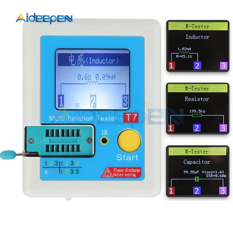 

LCR-T7 T7 Transistor Tester TFT Diode Triode Capacitance Meter LCR ESR Meter NPN PNP MOSFET IR Multifunction Tester Multimeter