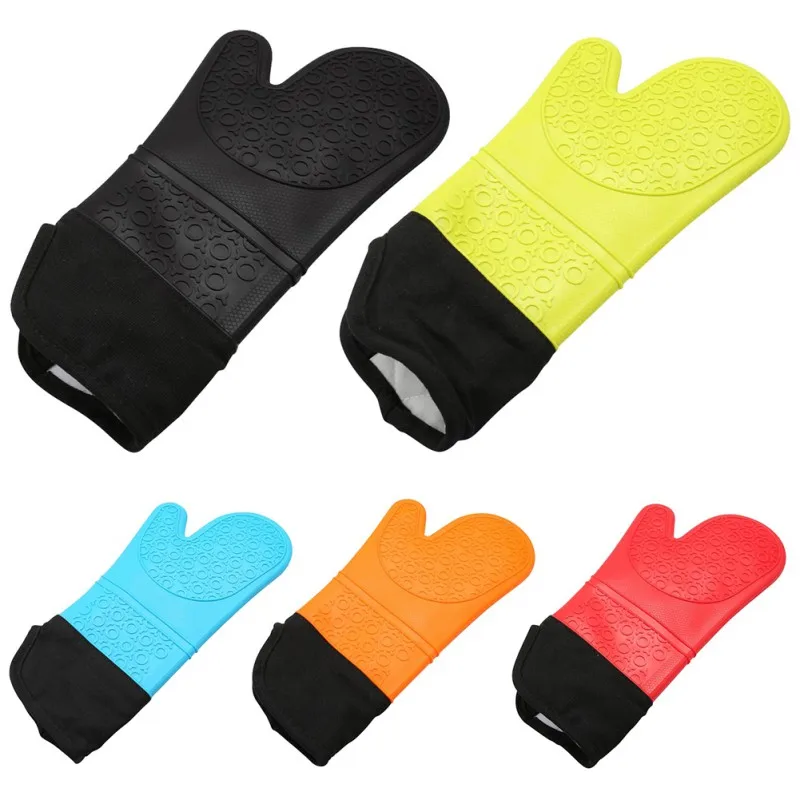 

1 PC Red Professional Silicone Oven Mitt Extra Long Oven Mitts with Quilted Liner Slip-resistant Kitchen Helper Tools