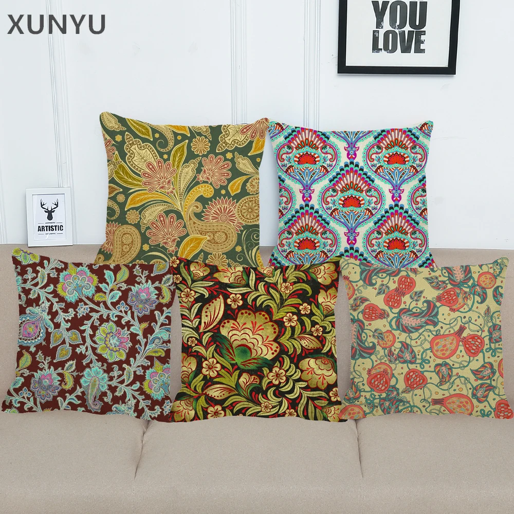 

XUNYU European Cartoon Plant Pattern Square Cushion Cover Home Sofa Linen Pillow Case Decorative Throw Pillow Cover BZ147