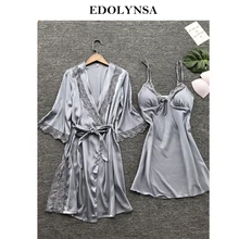 Сексуальный женский халат, платье, набор ночного платья, женские халаты, пижамы, глубокие Ночные сорочки с острым вырезом, кружевное шелковое ночное белье, пижама, красное белье H859