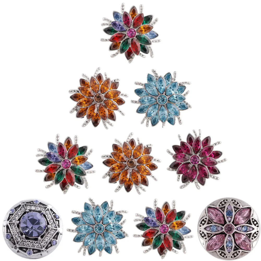 

Snap Jewelry Colorful Crystal Flower Metal Snap Buttons Rhinestone Fit 18mm Snap Bracelets&Bangles Button Jewelry For Women