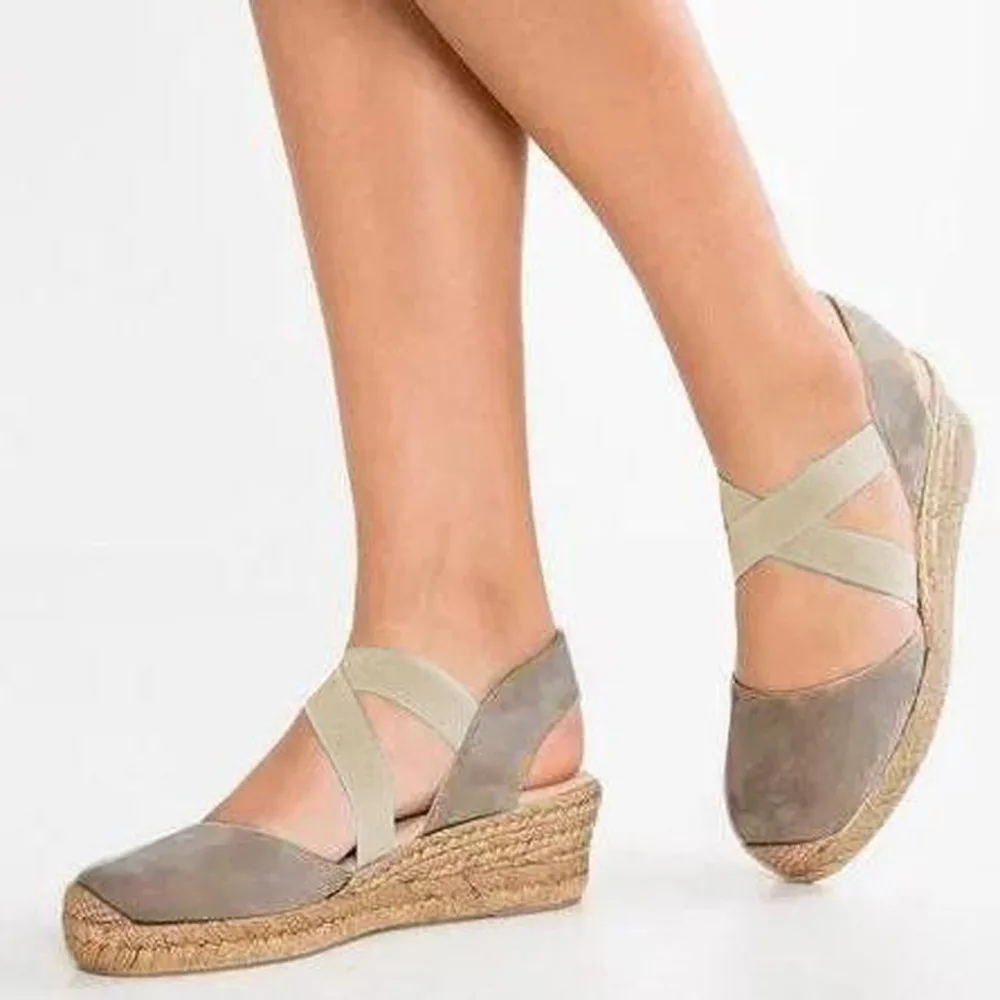 

Elastic bandages wedge sandals foreign trade large size ladies sandals color matching wedge sandals buty damskie#G6
