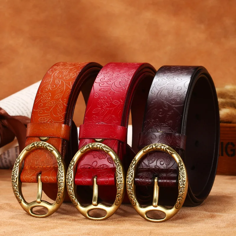 BTBELT luxury ladies fancy leather belt carved buckle leather belts ...