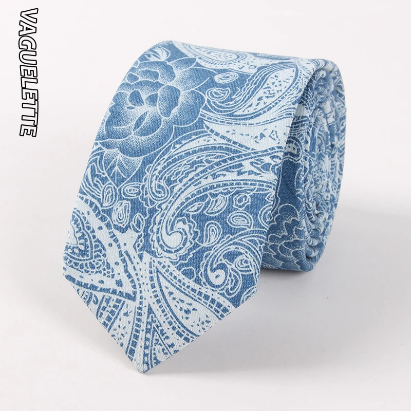 

VAGUELETTE Paisley Print Ties Men Fashion Cotton 6.5 CM Slim Tie Stylish Skinny Mens Floral Ties 146*6.5*3.5CM
