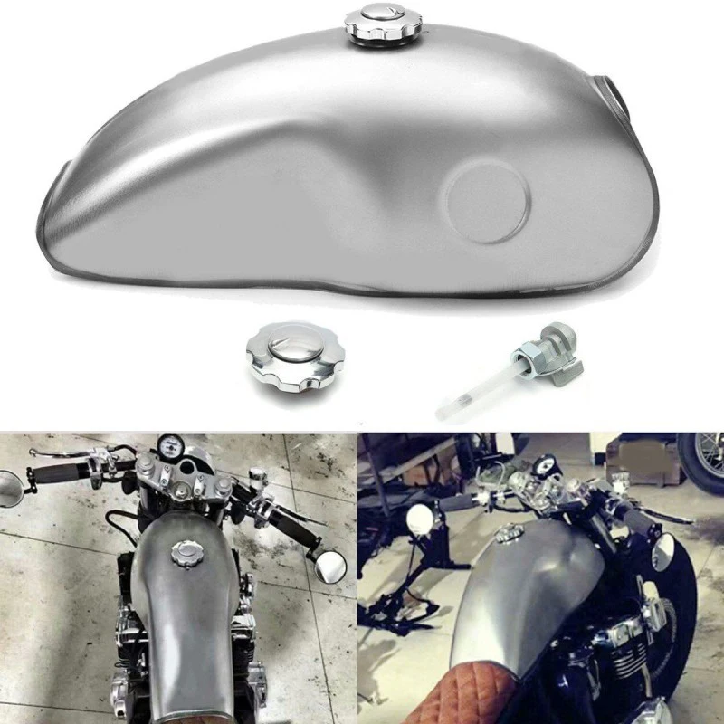 10l 2.6 Gal Universal Custom Retro Cafe Racer Motorcycle Silver Fuel