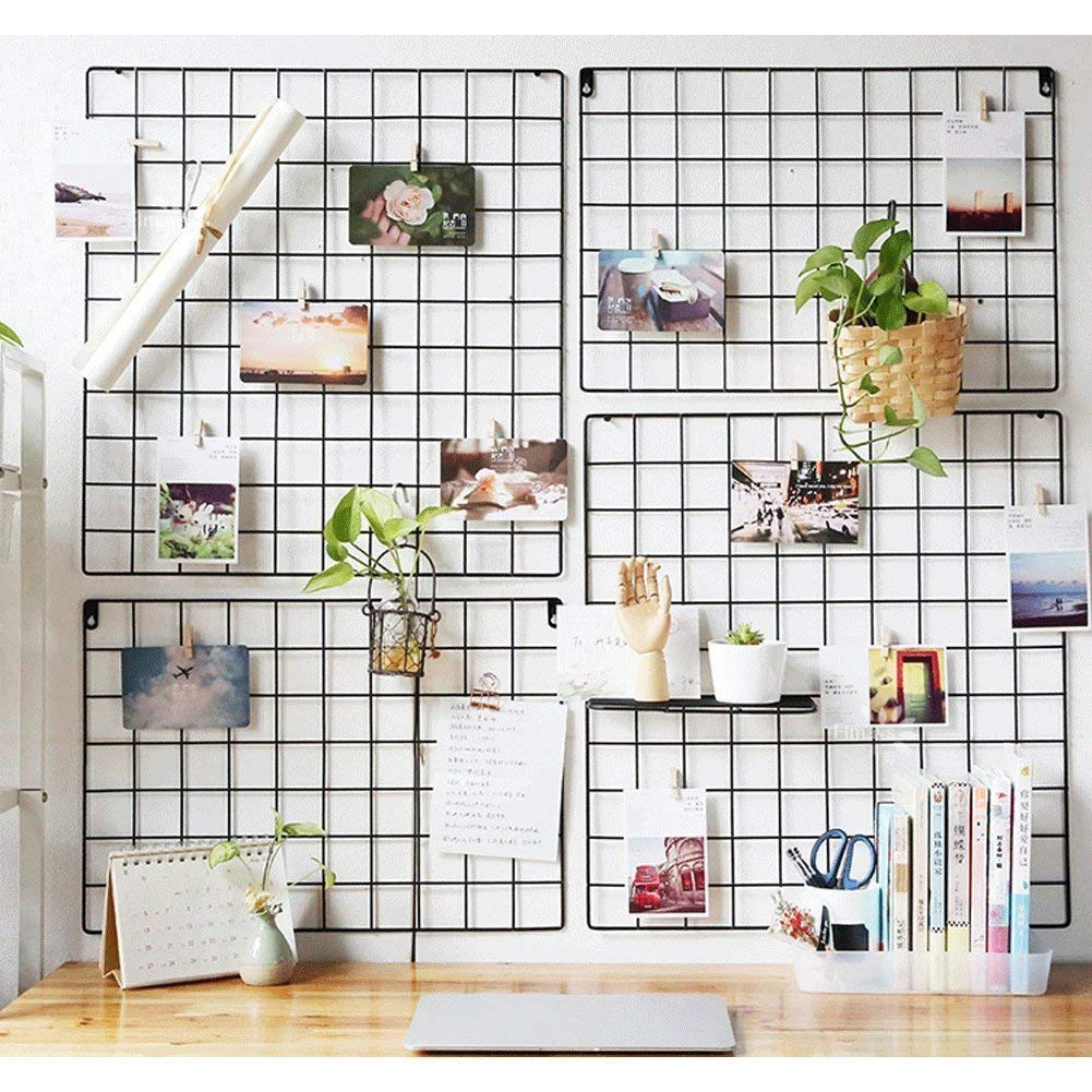 DIY Grid Photo Wall Multifunction Wall Mounted Living Room Iron Multi-frame Photos Storage Rack Home DIY Decoration